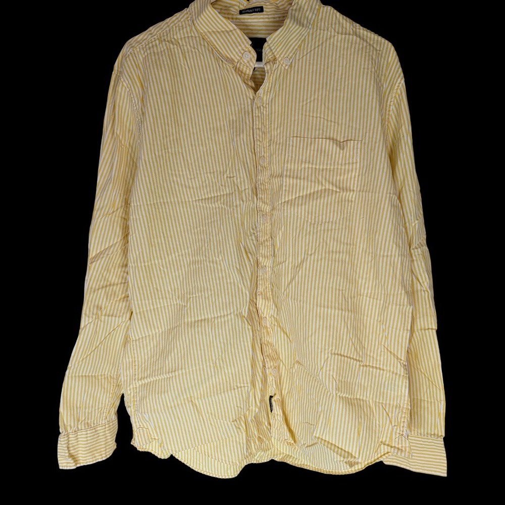 American Eagle Button Up Mens Large Yellow White Striped Seriously Soft Shirt L